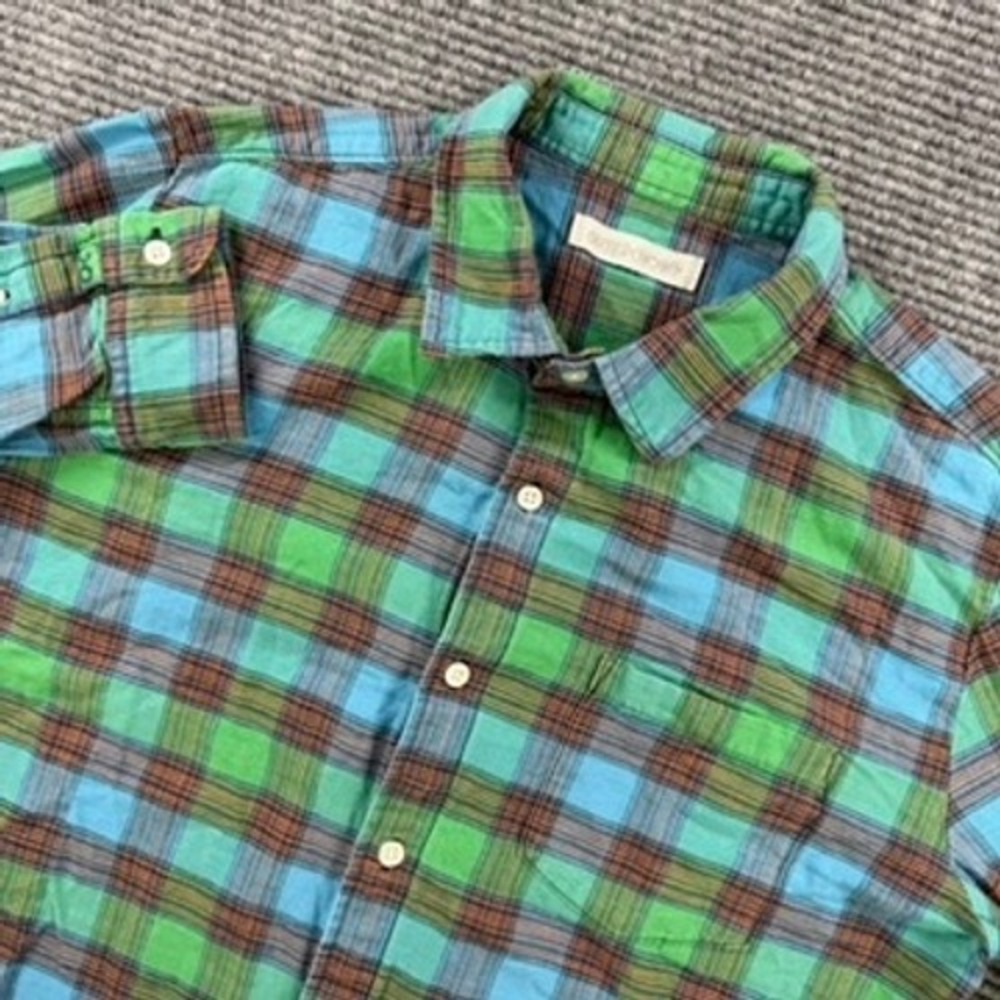 Outerknown Plaid Flannel Button Up Shirt Men Large Green Blue Long Sleeve No Tag